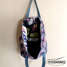 Load image into Gallery viewer, リメイクリバーシブル・チェックトートバック(tote bag) ミッキーマウス (Mickey Mouse )and ローリング・ストーンズ (The Rolling Stones) ハンドメイド アメカジ