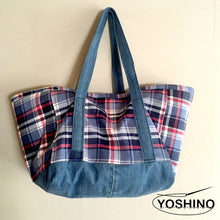 Load image into Gallery viewer, リメイクリバーシブル・チェックトートバック(tote bag) ミッキーマウス (Mickey Mouse )and ローリング・ストーンズ (The Rolling Stones) ハンドメイド アメカジ