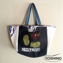 Load image into Gallery viewer, リメイクリバーシブル・チェックトートバック(tote bag) ミッキーマウス (Mickey Mouse ）and ローリング・ストーンズ (The Rolling Stones)  ハンドメイド アメカジ
